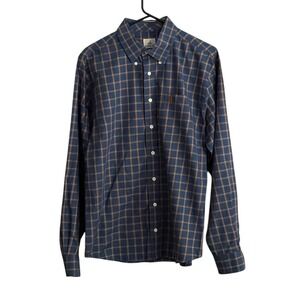Johnnie O Hangin Out Men Shirt Med Long Sleeve Orange Blue Check Button Down